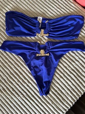 Royal Blue Bandeau Bikini with Gold Hardware